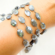 Coated Labradorite Oval Shape Oxidized Wire Chain